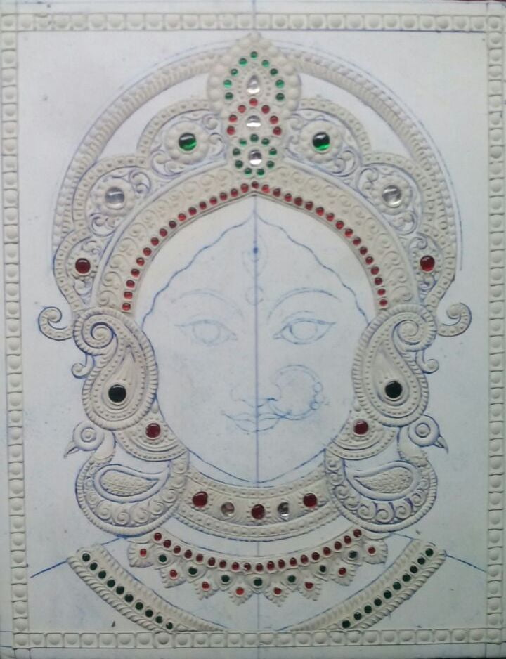 Learn Tanjore Paintings at home - Muck Design work Tutorial 